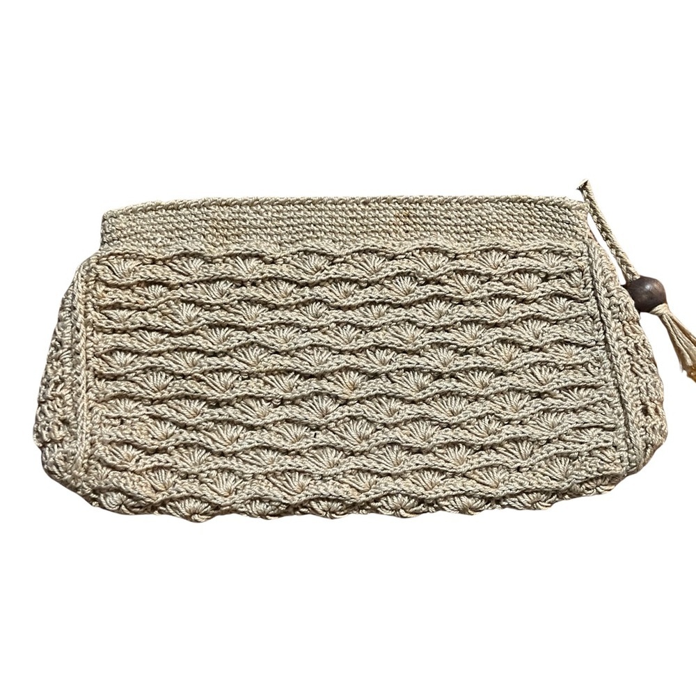 Japanese Tan Tightly Crocheted Clutch Beach Vacation Coastal Grandma Boho Pretty